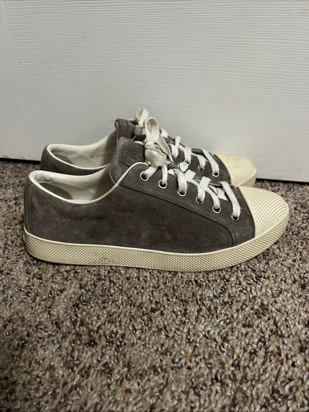 Prada Gray Suede Low-Top Sneakers with Cream Soles